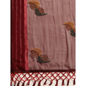 Maroon Swarovski With Embroidery Work Chiffon Saree