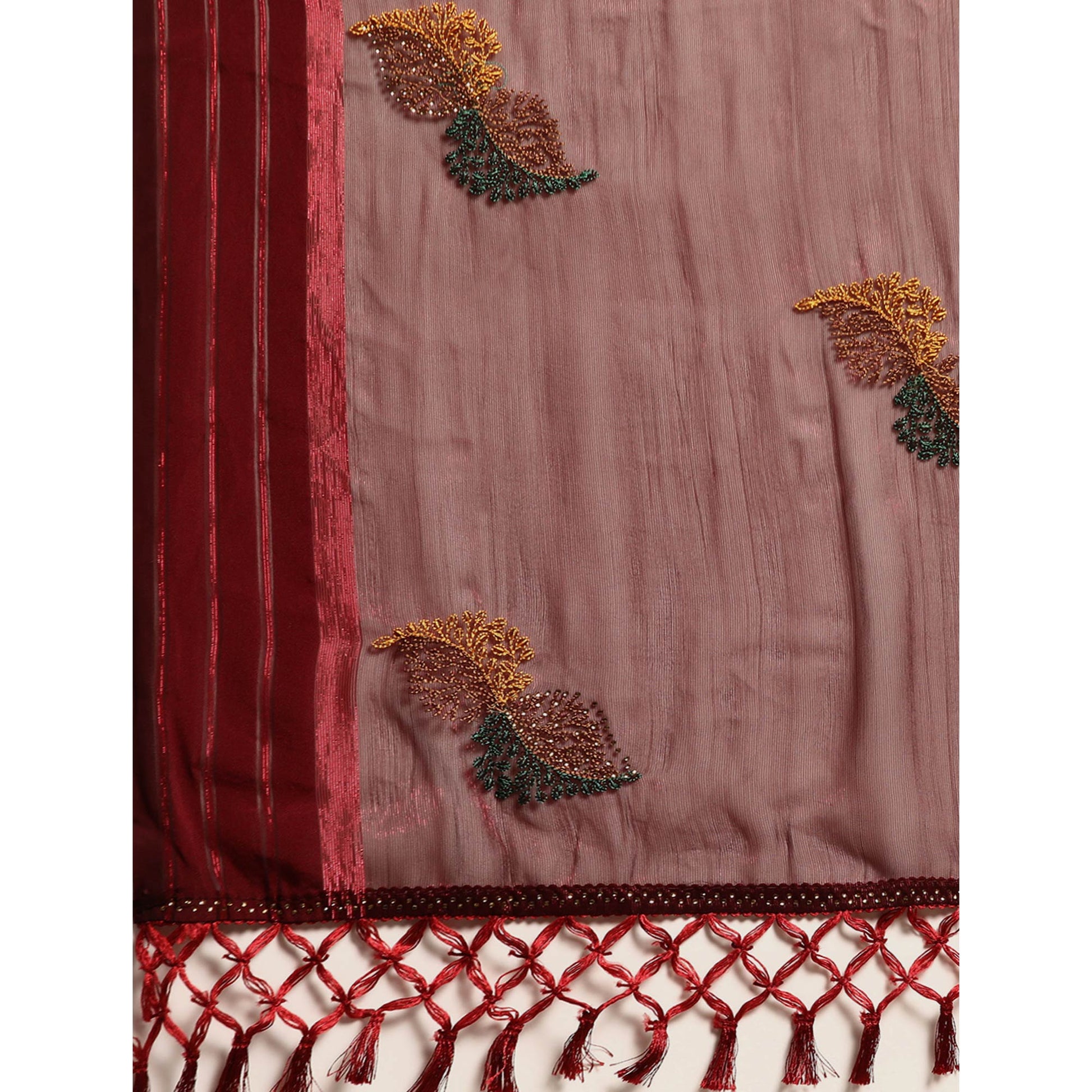Maroon Swarovski With Embroidery Work Chiffon Saree