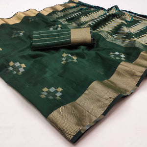 green-woven-khaadi-saree-with-tassels