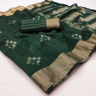 green-woven-khaadi-saree-with-tassels