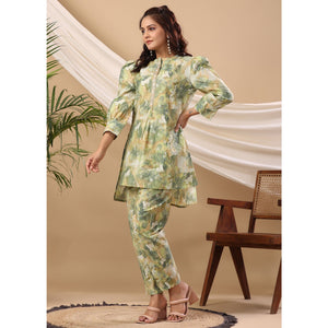 green-floral-printed-cotton-silk-co-ord-set