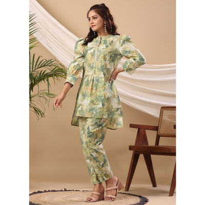 green-floral-printed-cotton-silk-co-ord-set