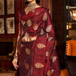 Maroon Woven Satin Silk Saree