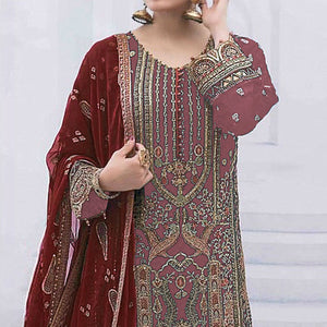 Mauve Embroidered Georgette Semi Stitched Pakistani Suit