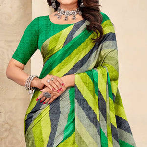 green-striped-printed-crepe-saree