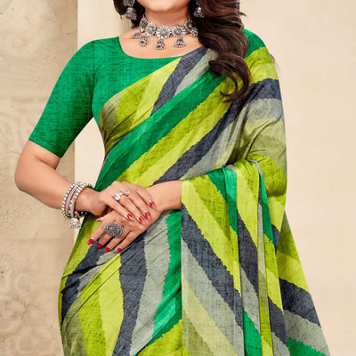 green-striped-printed-crepe-saree