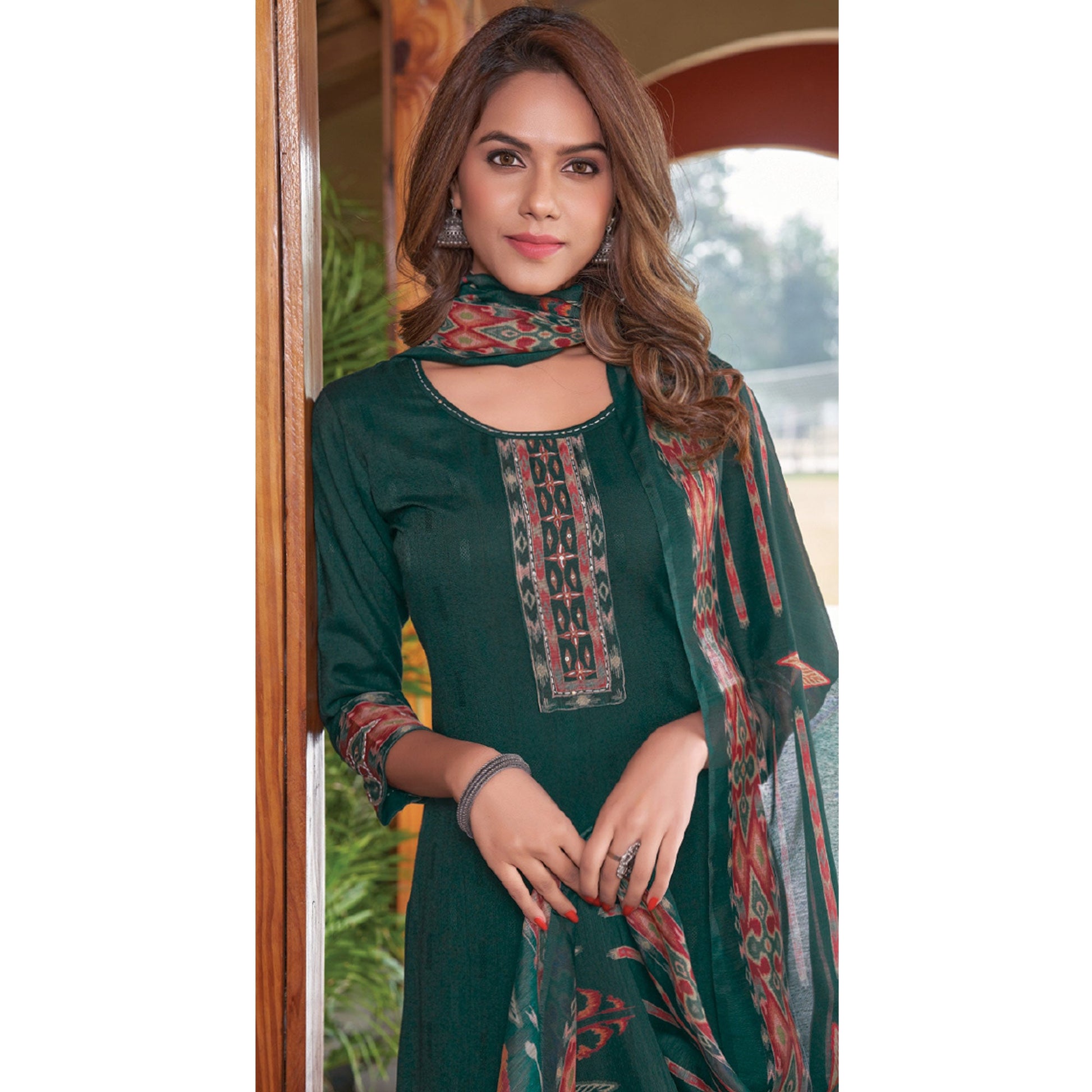 3-green-embroidered-rayon-kurti-with-dupatta