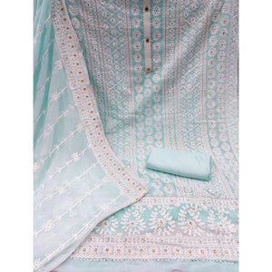 Light Blue Lucknowi Embroidered Georgette Dress Material