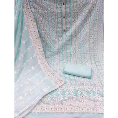 Light Blue Lucknowi Embroidered Georgette Dress Material