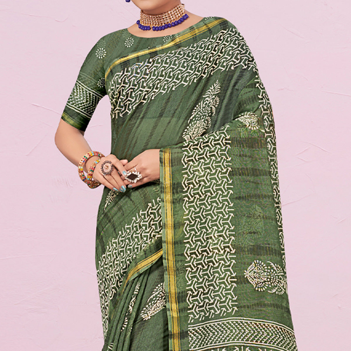 green-printed-cotton-saree-2