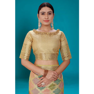 Light Pista Green Woven Organza Saree With Tassels