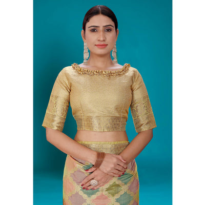 Light Pista Green Woven Organza Saree With Tassels