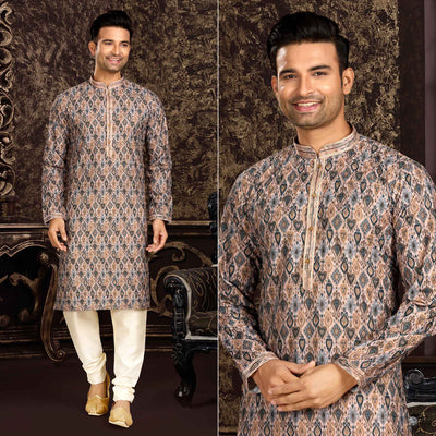 grey-lucknowi-and-digital-printed-cotton-kurta-pyjama-set