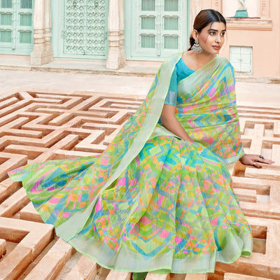 green-printed-poly-cotton-saree
