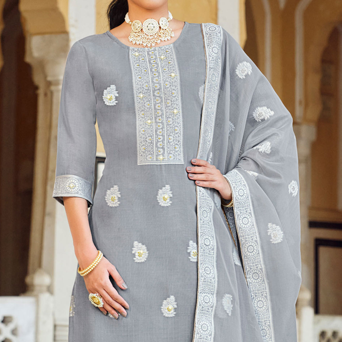 Grey Woven Pure Cotton Suit