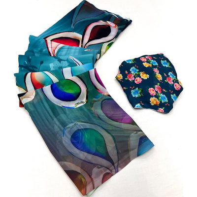 Multicolor Digital Printed Georgette Saree