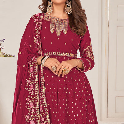 Maroon Sequins Embroidered Georgette Sharara Suit