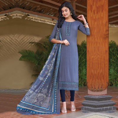 6-grey-embroidered-rayon-kurti-with-dupatta