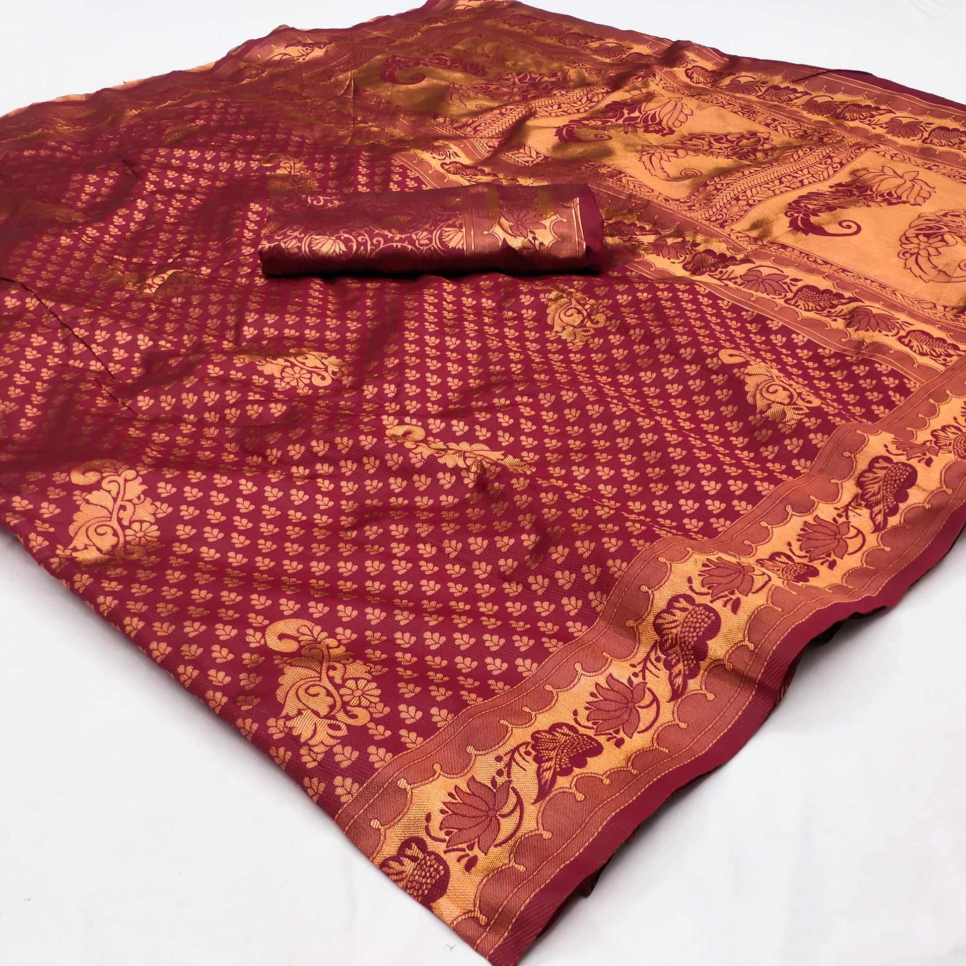 Maroon Woven Banarasi Silk Saree