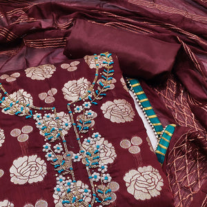 Maroon Woven Banarasi Silk Dress Material
