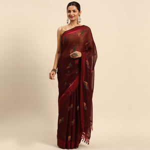 Maroon Swarovski With Embroidery Work Chiffon Saree