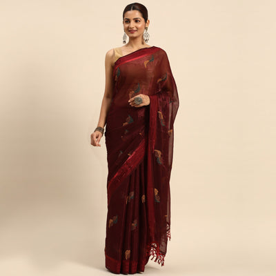 Maroon Swarovski With Embroidery Work Chiffon Saree