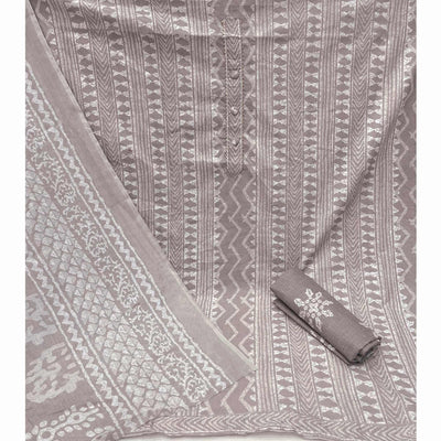 Grey Printed Pure Cotton Dress Material
