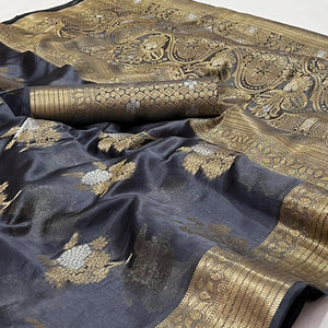 Grey Woven Organza Saree