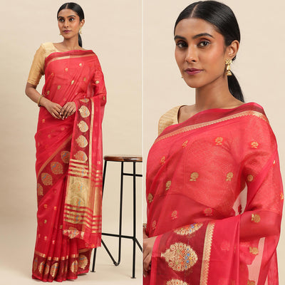 Maroon Woven Organza Saree