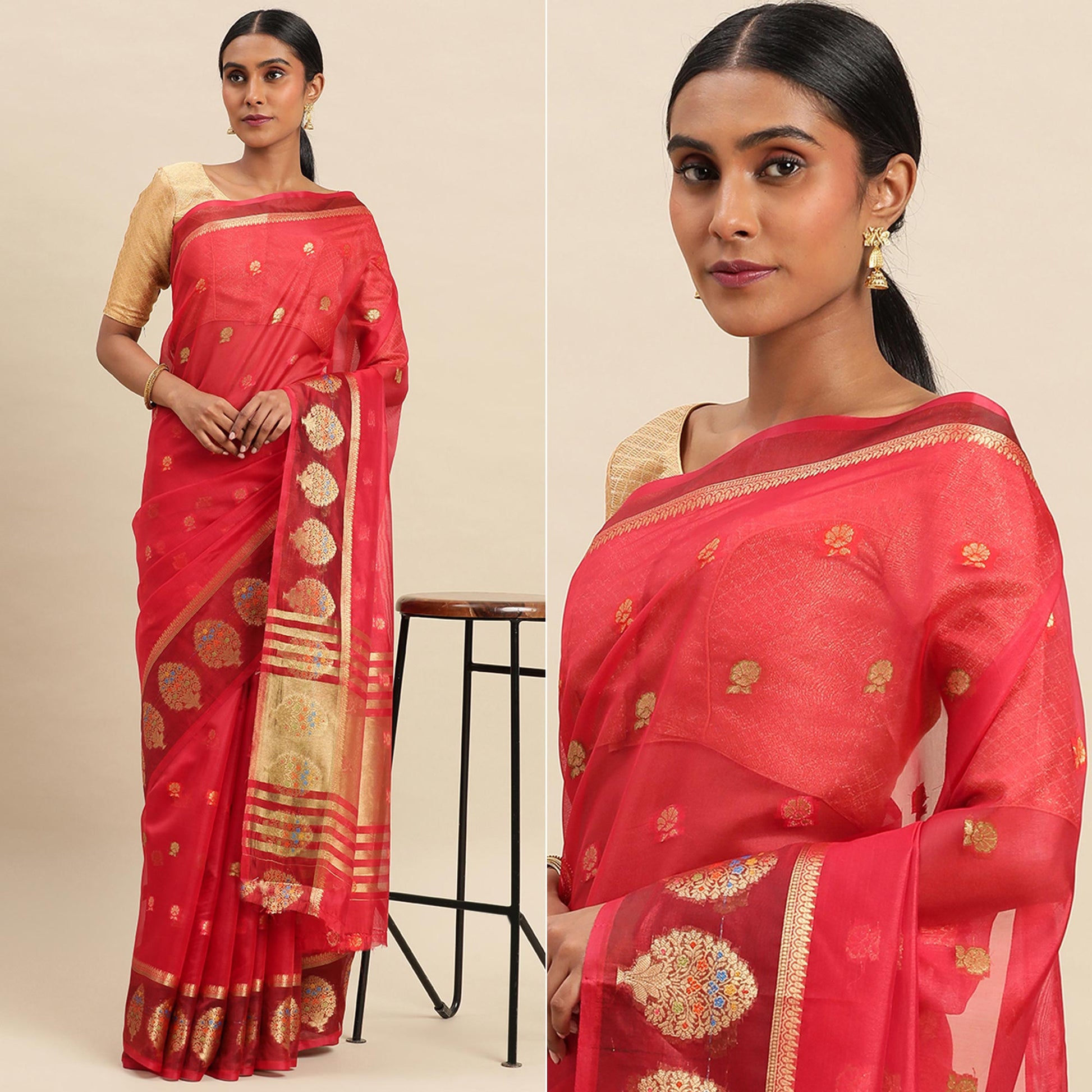 Maroon Woven Organza Saree