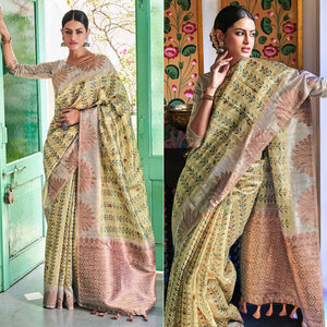 a-green-digital-printed-raw-silk-saree-with-tassels