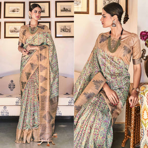 green-digital-printed-raw-silk-saree-with-tassels