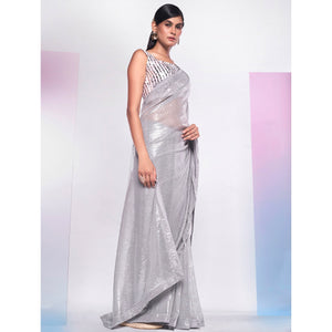 Grey Sequins Embroidered Georgette Saree