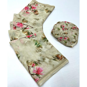 Light Grey Floral Digital Printed Georgette Saree
