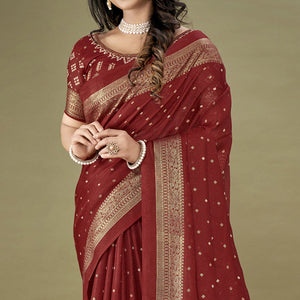 Maroon Bandhani Printed With Zari Border Jute Saree
