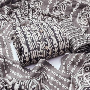 Grey Printed Cotton Blend Dress Material