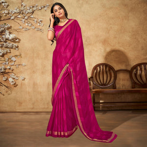 Magenta Pink Printed Chiffon Saree With Brocade Lace