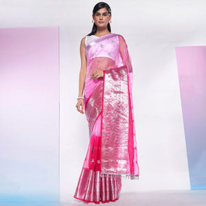 Light Pink Sequins Embroidered Organza Saree
