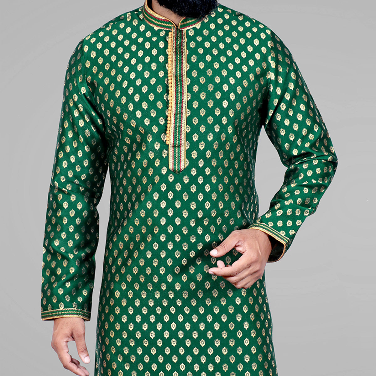 green-woven-jacquard-kurta-pyjama-set-1