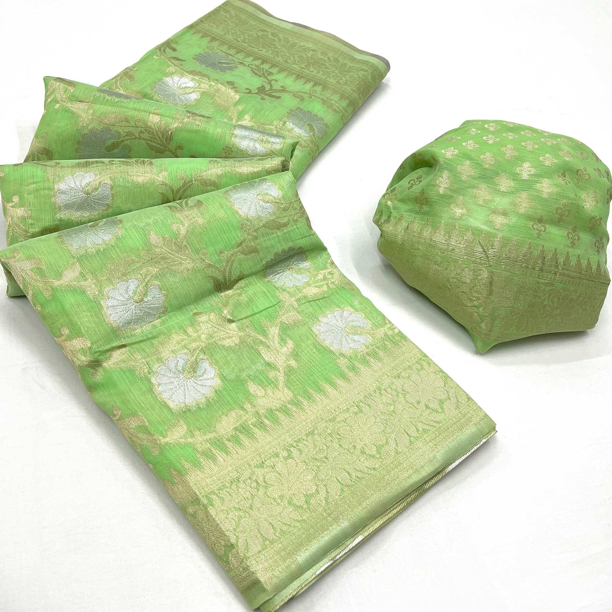 green-floral-woven-linen-saree