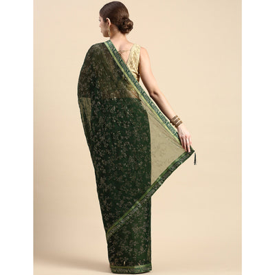 green-floral-foil-printed-shimmer-saree