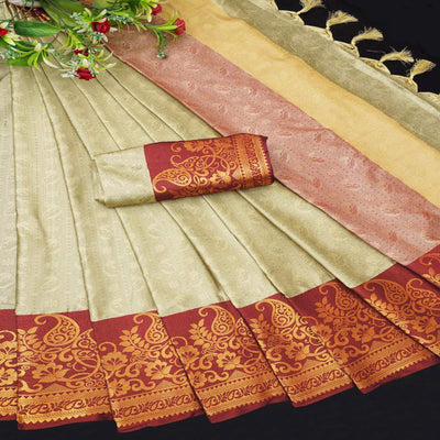 Chikoo Woven Cotton Silk Saree