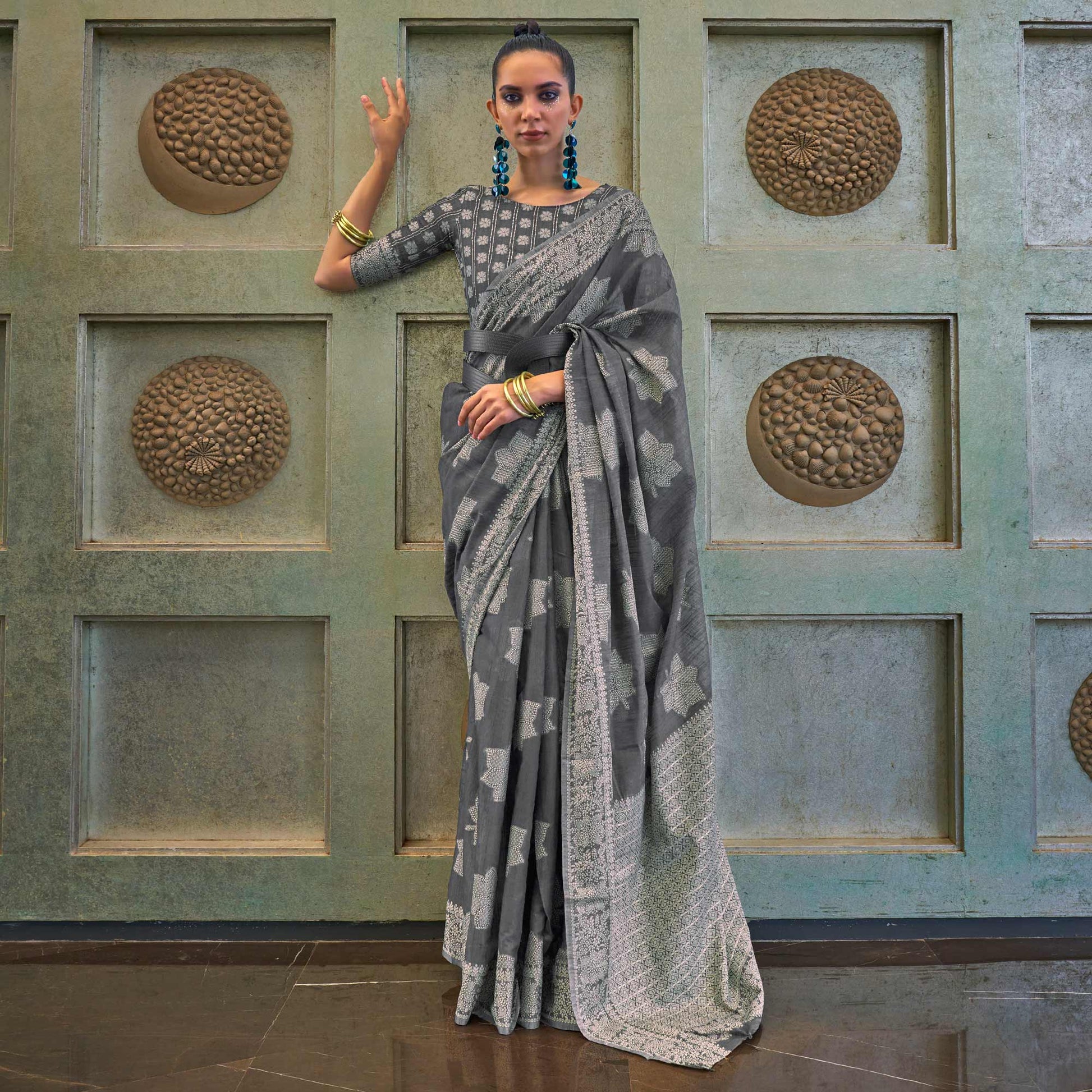 grey-lucknowi-sequins-embroidered-art-silk-saree