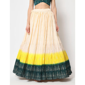 Cream Foil Printed Chiffon Lehenga Choli