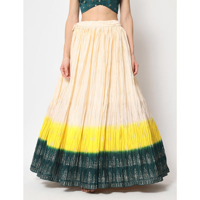Cream Foil Printed Chiffon Lehenga Choli