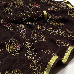 Coffee Bandhani Printed Georgette Saree With Designer Border