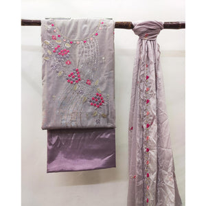 Light Purple Floral Embroidered Modal Dress Material