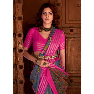 grey-floral-printed-linen-saree-1