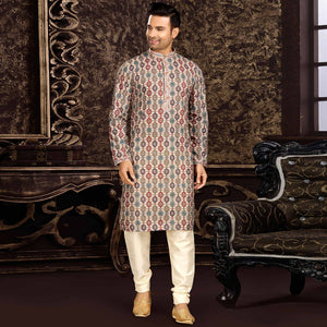 Multicolor Lucknowi And Digital Printed Cotton Kurta Pyjama Set