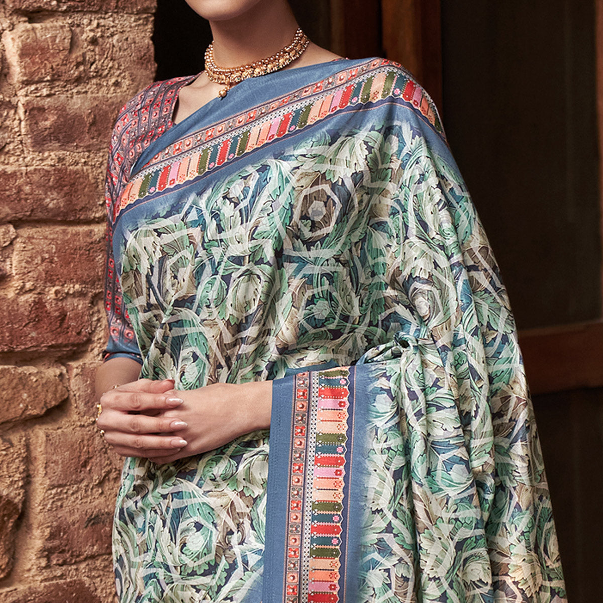 b-green-digital-printed-satin-saree